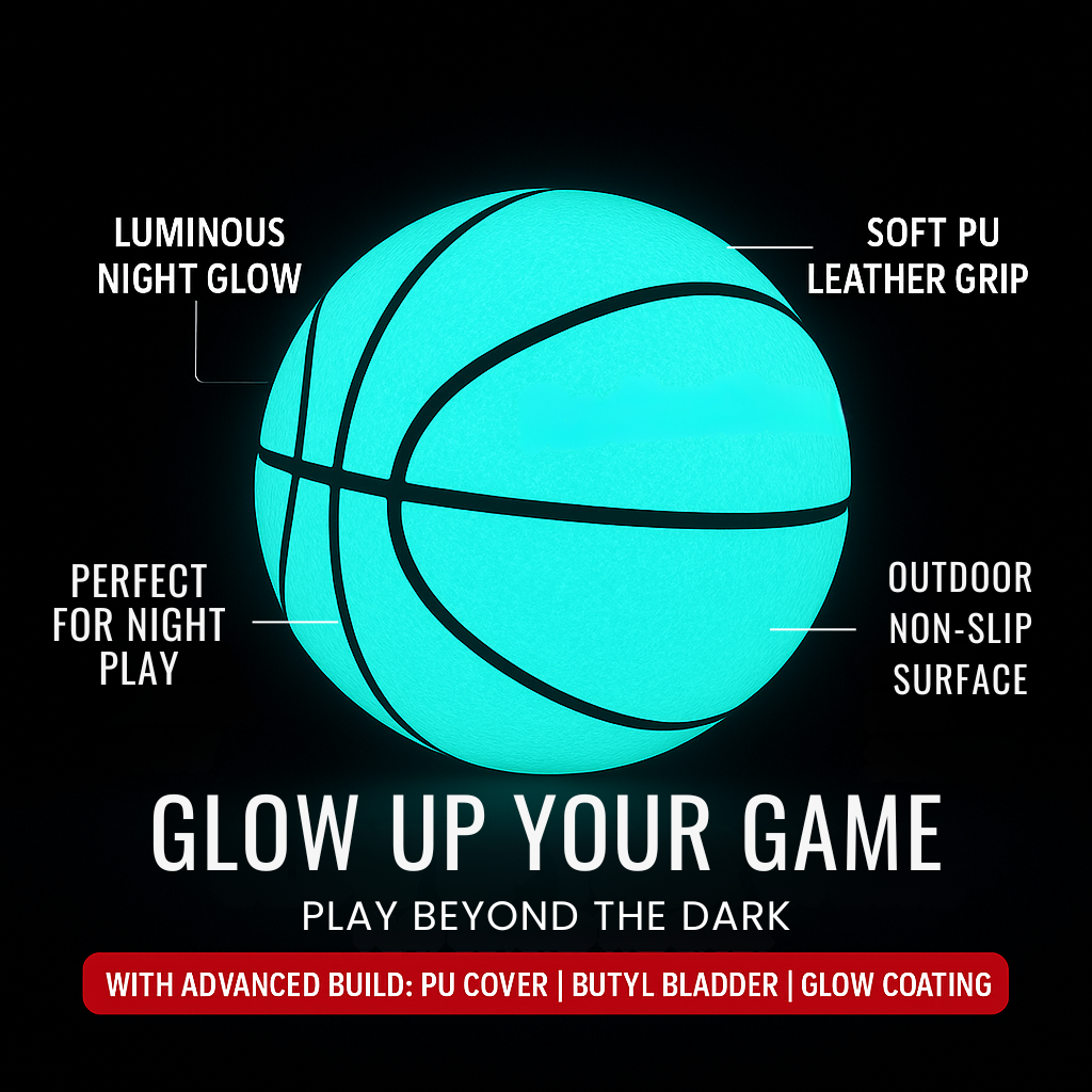 Radiant Bounce Luminous Basketball – PU Leather, Wear-Resistant, Non-Slip Outdoor Ball