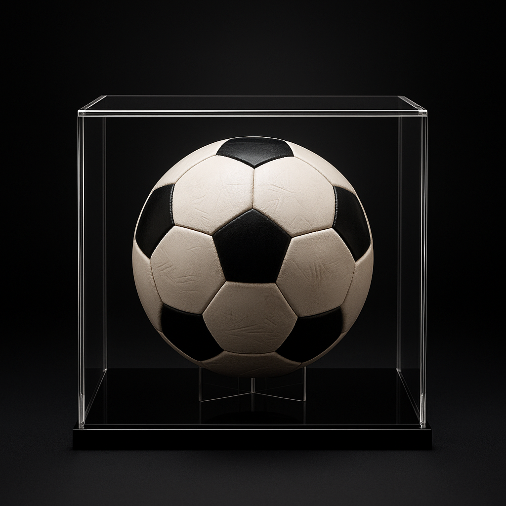 TrophyCube Elite – Acrylic Football Display Case with Stand