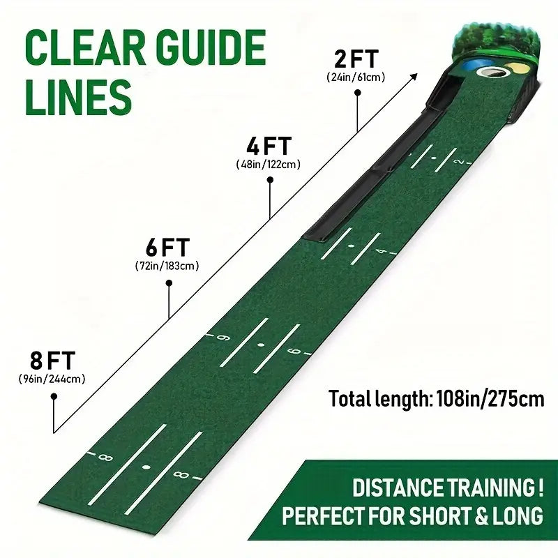PuttMaster Pro – Indoor Golf Putting Mat with Automatic Ball Return