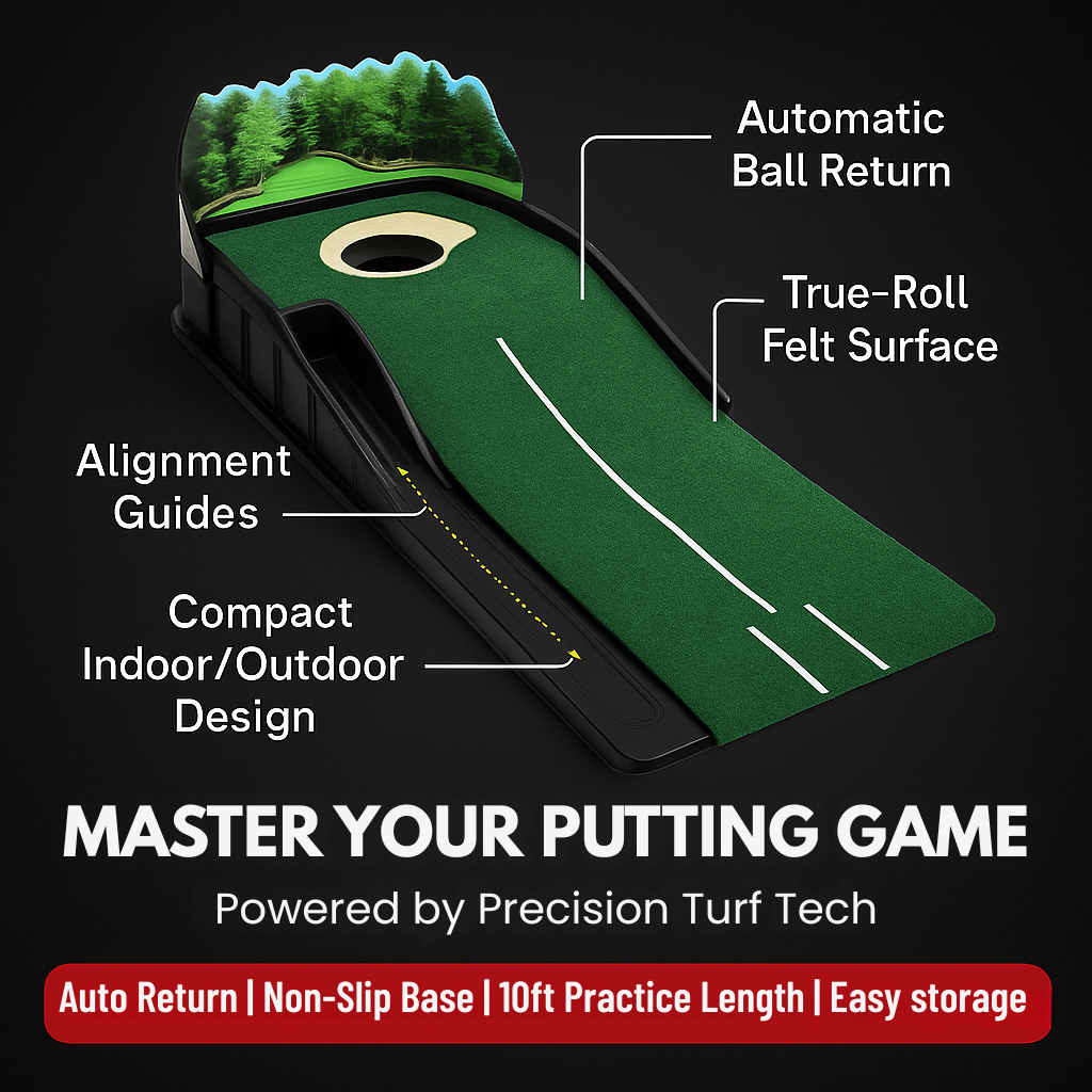 PuttMaster Pro – Indoor Golf Putting Mat with Automatic Ball Return