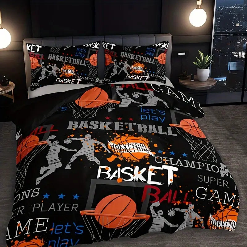 HoopDreams Basketball Bedding Set – 3-Piece Graffiti Duvet Cover & Pillowcases