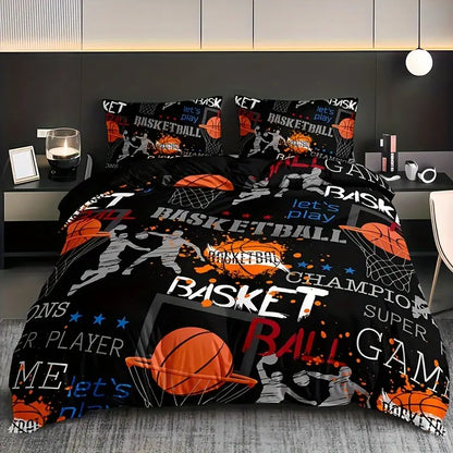 HoopDreams Basketball Bedding Set – 3-Piece Graffiti Duvet Cover & Pillowcases