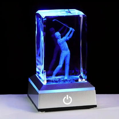 LumiCraft Crystal Glow – 3D Engraved Golfer LED Night Light