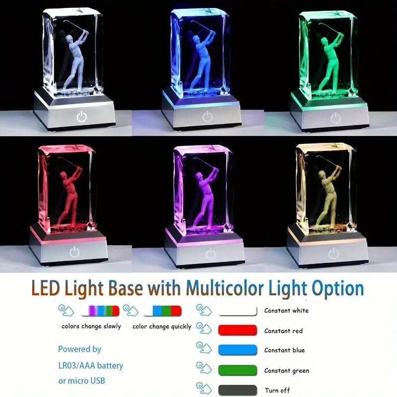 LumiCraft Crystal Glow – 3D Engraved Golfer LED Night Light