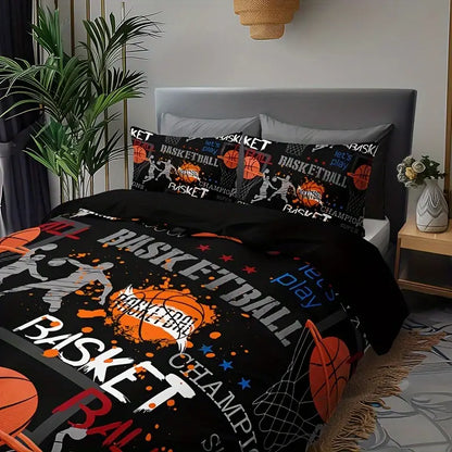 HoopDreams Basketball Bedding Set – 3-Piece Graffiti Duvet Cover & Pillowcases