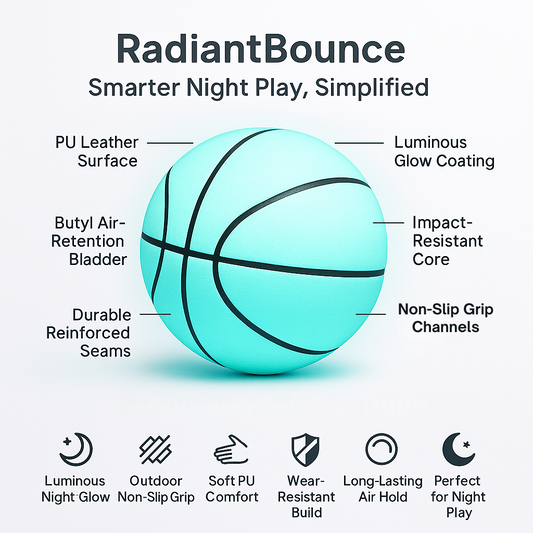 Radiant Bounce Luminous Basketball – PU Leather, Wear-Resistant, Non-Slip Outdoor Ball