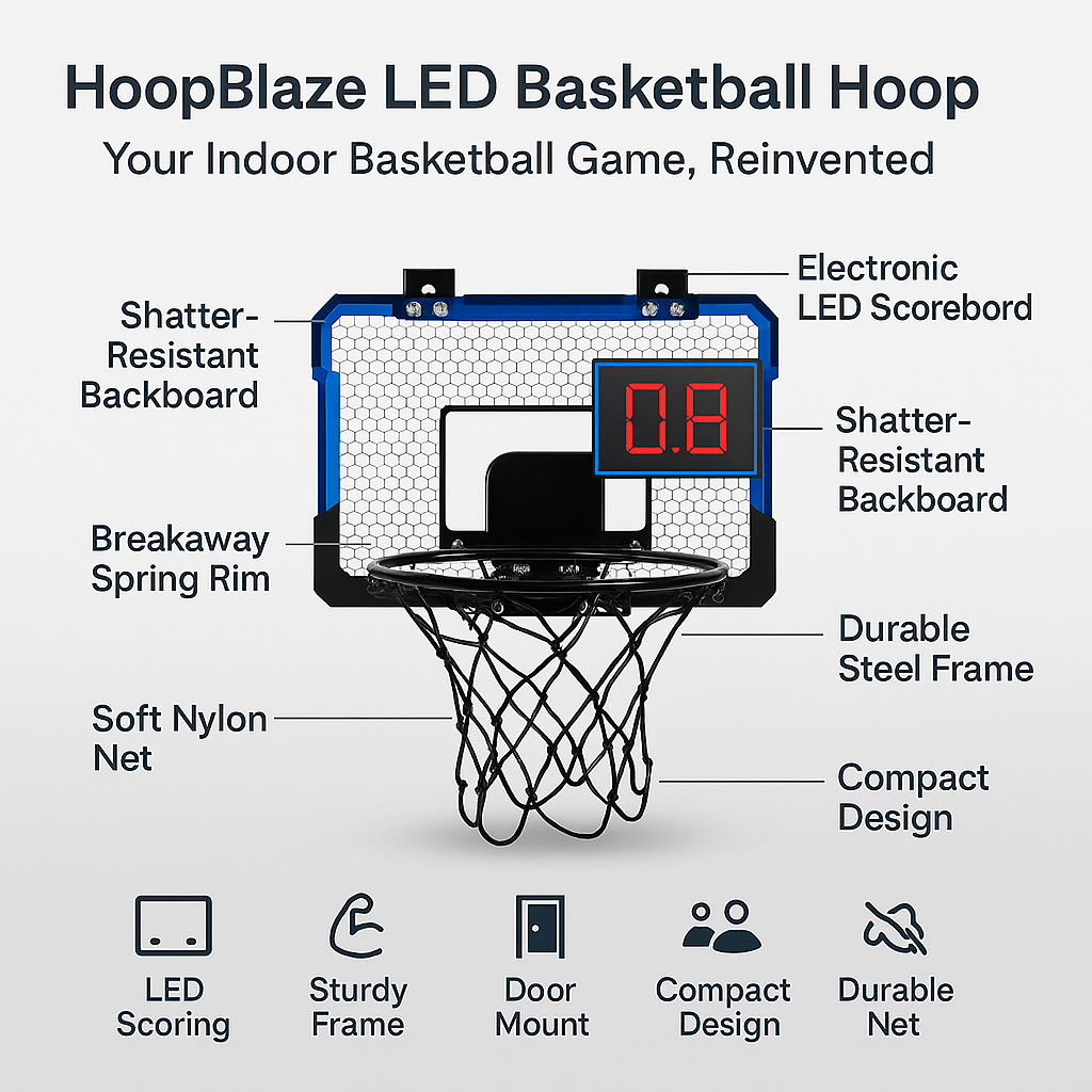 HoopBlaze Mini Basketball Arcade – LED Over-Door Hoop Set