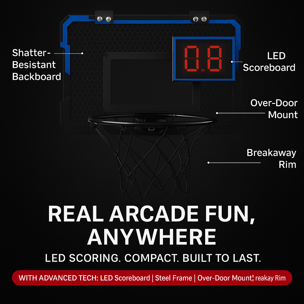 HoopBlaze Mini Basketball Arcade – LED Over-Door Hoop Set