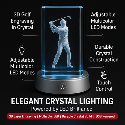 LumiCraft Crystal Glow – 3D Engraved Golfer LED Night Light