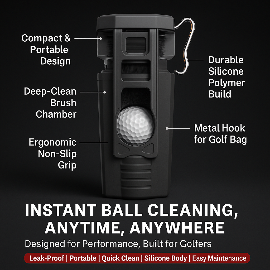CleanShot Pro – Portable Golf Ball Washer with Metal Hook & Durable Silicone Case