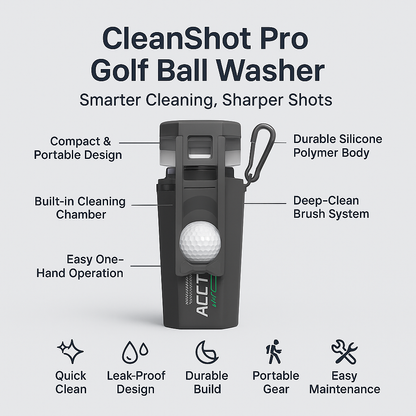 CleanShot Pro – Portable Golf Ball Washer with Metal Hook & Durable Silicone Case