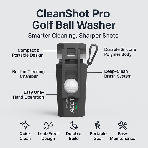 CleanShot Pro – Portable Golf Ball Washer with Metal Hook & Durable Silicone Case