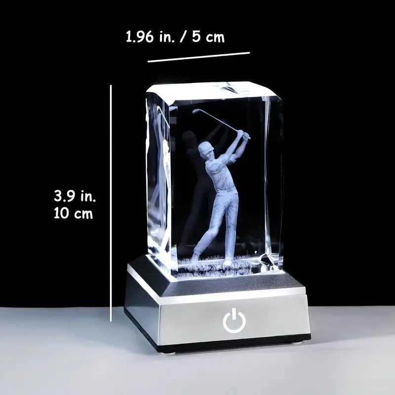 LumiCraft Crystal Glow – 3D Engraved Golfer LED Night Light
