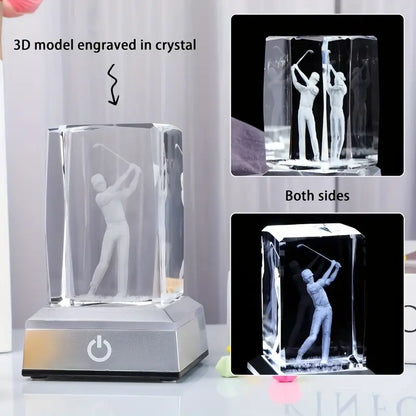LumiCraft Crystal Glow – 3D Engraved Golfer LED Night Light