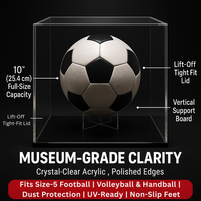 TrophyCube Elite – Acrylic Football Display Case with Stand