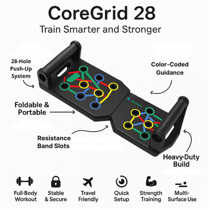 CoreGrid 28 Push Up Board with Resistance Bands – Full Body Home Workout System