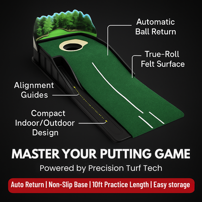 PuttMaster Pro – Indoor Golf Putting Mat with Automatic Ball Return